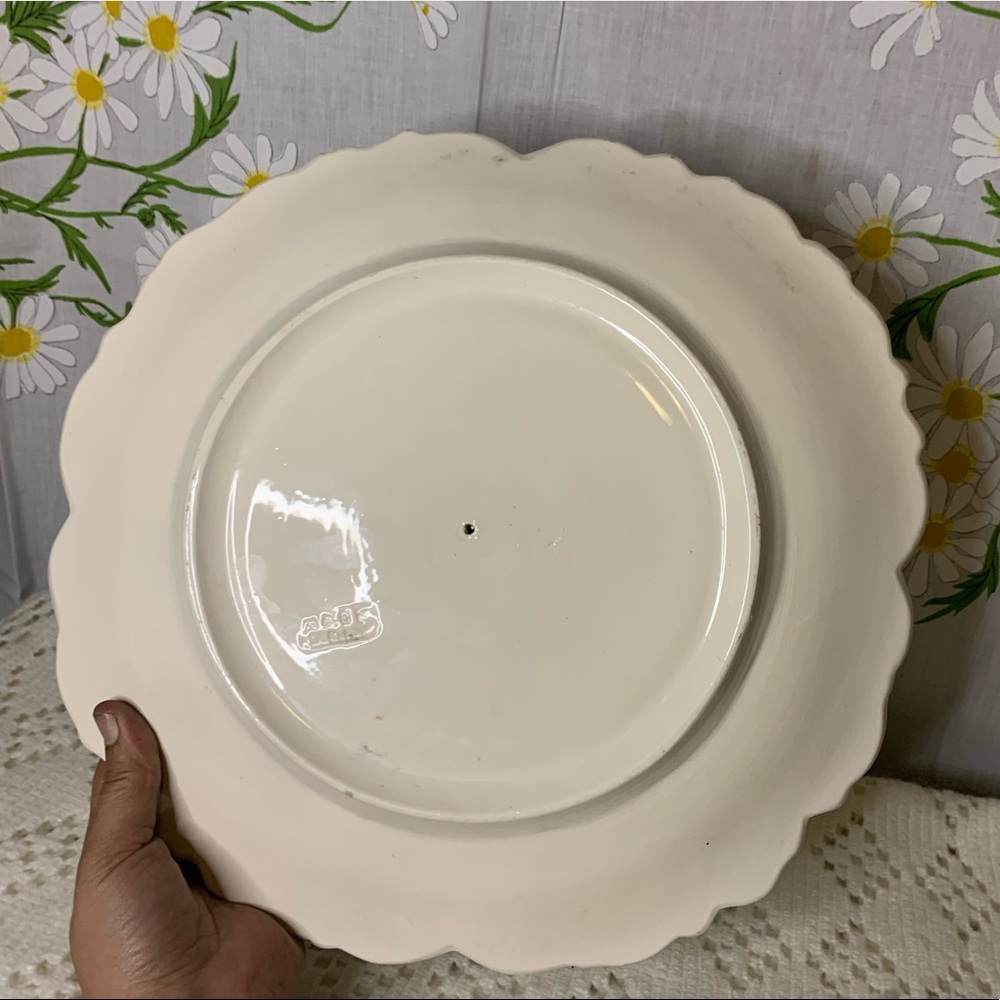 Italian pottery serving plate hand painted hydrangea art nouveau swirl edge - Picture 7 of 8